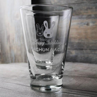 (一對價)410cc【兔寶寶情人組對杯】黑兔白兔Rabbit 結婚週年紀念 屬兔 啤酒杯 - MSA玻璃雕刻