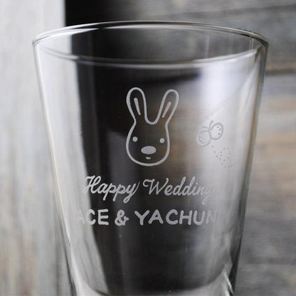 (一對價)410cc【兔寶寶情人組對杯】黑兔白兔Rabbit 結婚週年紀念 屬兔 啤酒杯 - MSA玻璃雕刻