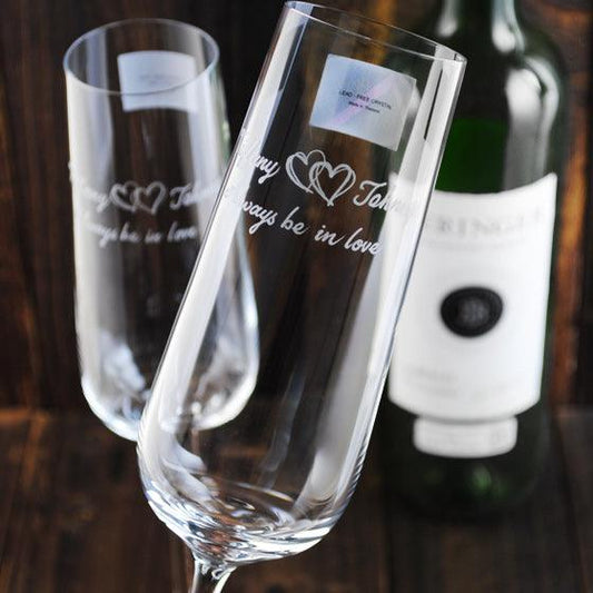(一對價)270cc 香港【Lucaris 雙心婚禮】水晶香檳對杯 - MSA玻璃雕刻