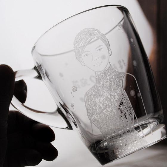 (一對價)320cc【中國風結婚肖像對杯】婚紗照客製人像馬克杯 結婚禮物對杯 - MSA玻璃雕刻