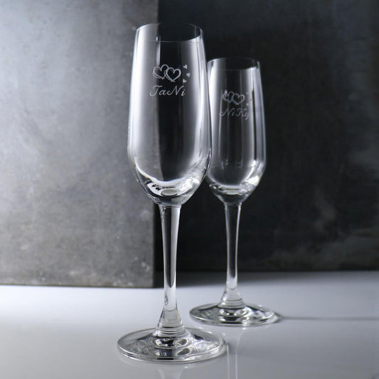 (一對價)185cc【輕羽薄透香檳杯】愛心祝福結婚香檳對杯 - MSA玻璃雕刻