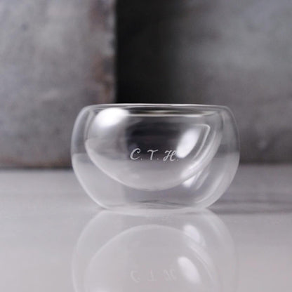 50cc【茶杯客製】(含底座) 手工耐熱雙層品茗杯 - MSA玻璃雕刻
