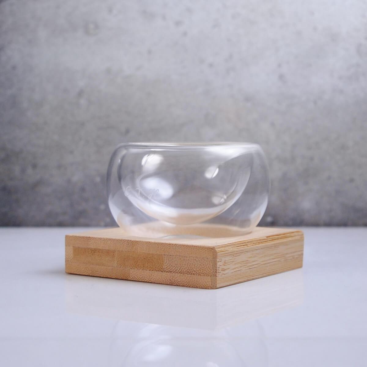 50cc【茶杯客製】(含底座) 手工耐熱雙層品茗杯 - MSA玻璃雕刻
