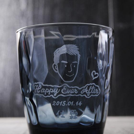 (一對價)390cc【結婚肖像對杯】(簡易Q版) Happy Wedding 幸福婚禮 鑽石對杯組 - MSA玻璃雕刻