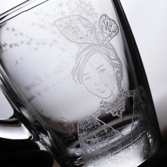 (一對價) 320cc【客製肖像結婚對杯】(寫實版) 花園婚禮馬克杯.大樹與兔兔 - MSA玻璃雕刻