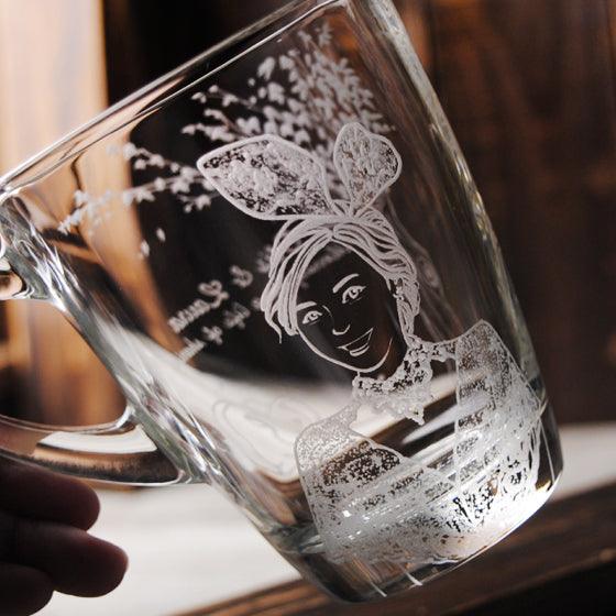 (一對價) 320cc【客製肖像結婚對杯】(寫實版) 花園婚禮馬克杯.大樹與兔兔 - MSA玻璃雕刻