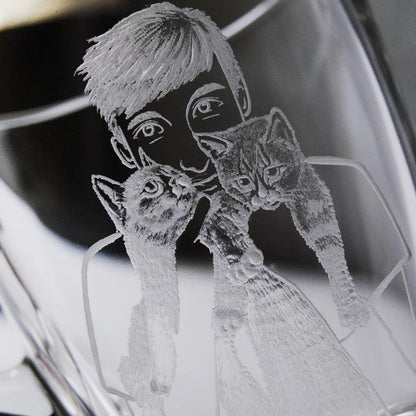 320cc【幸福貓奴】(寫實版) 肖像與貓咪馬克杯 寵物杯 - MSA玻璃雕刻