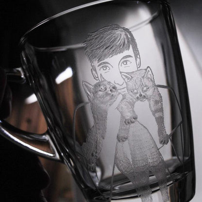 320cc【幸福貓奴】(寫實版) 肖像與貓咪馬克杯 寵物杯 - MSA玻璃雕刻