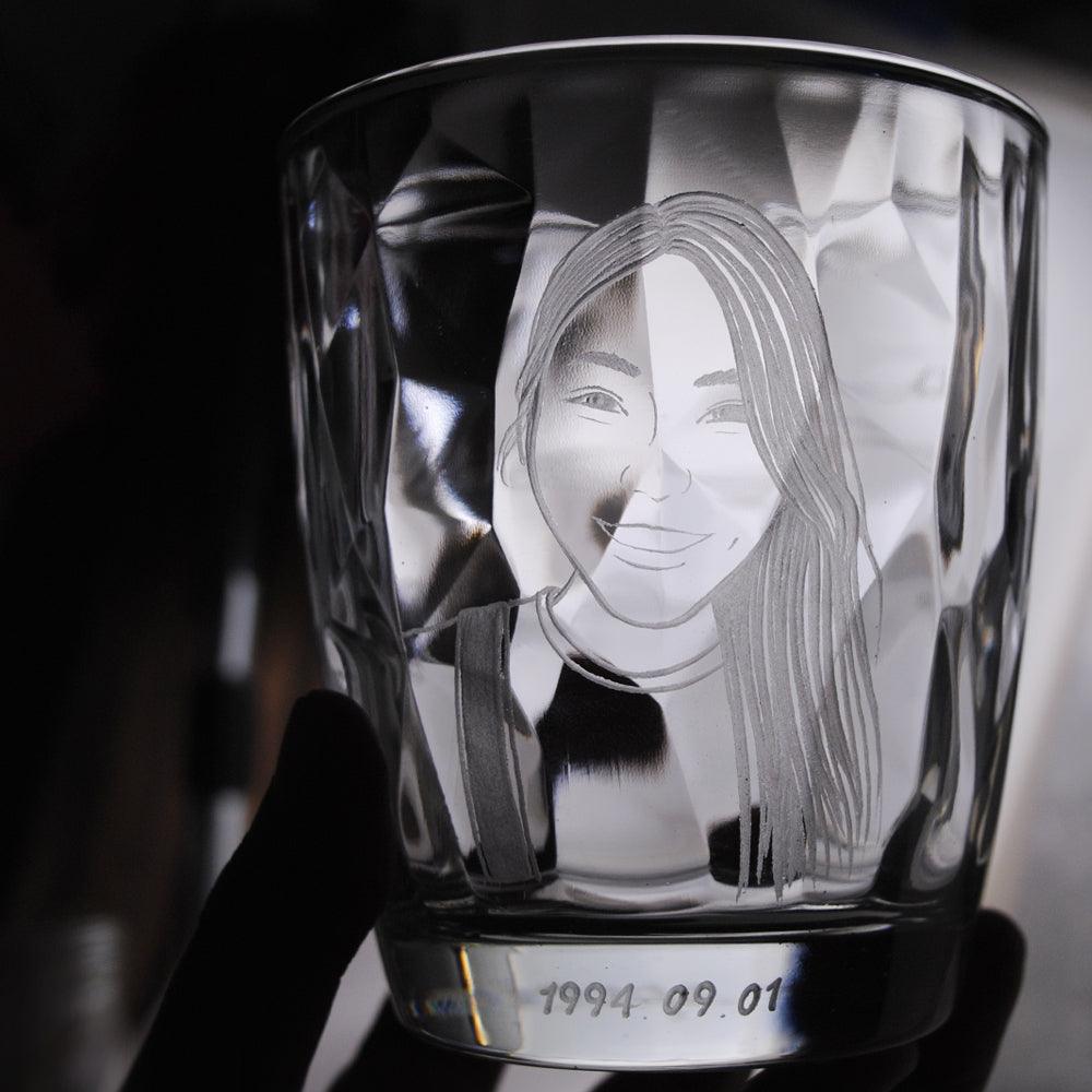 390cc【長髮美女】(寫實版) 女朋友畫像 浪漫鑽石杯 - MSA玻璃雕刻
