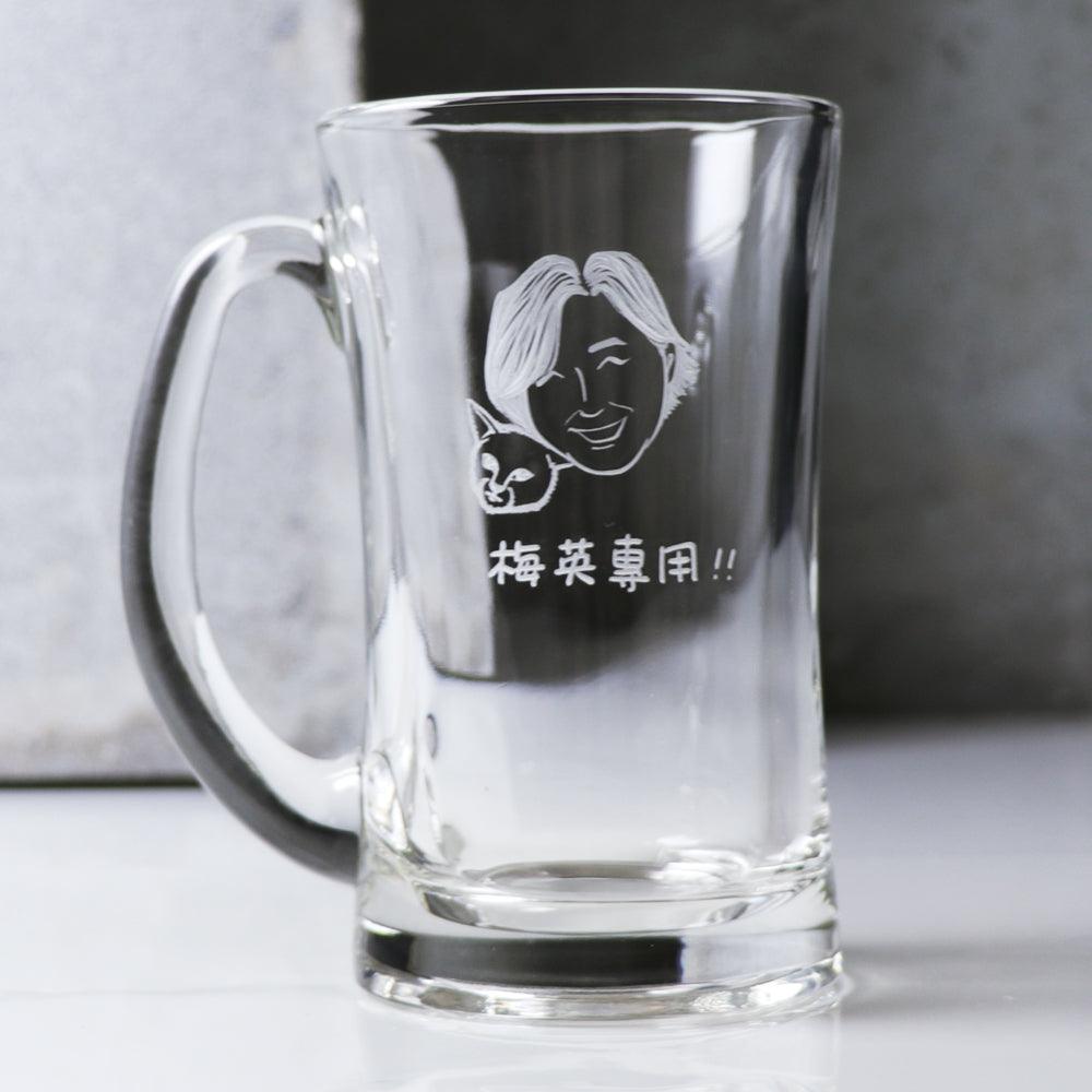 330cc【簡易Q版】媽媽與貓咪啤酒杯 - MSA玻璃雕刻