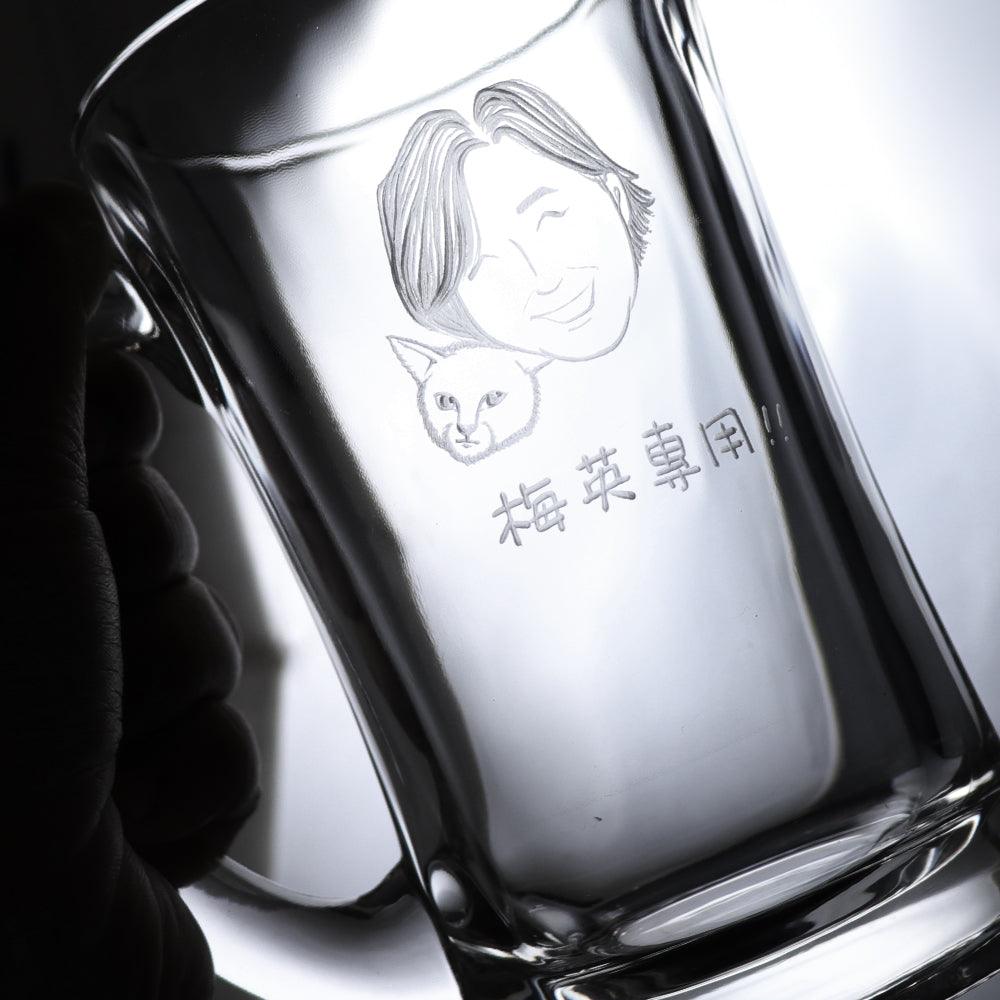330cc【簡易Q版】媽媽與貓咪啤酒杯 - MSA玻璃雕刻