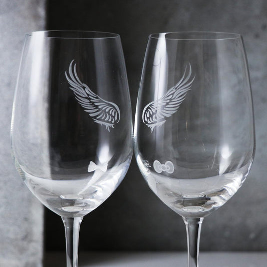 (一對價)425cc【天使翅膀】浪漫結婚對杯Angel's wings 紅酒杯 - MSA玻璃雕刻