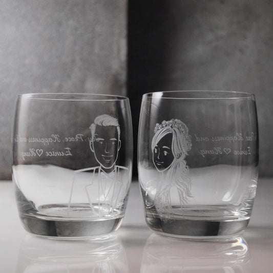 (一對價)320cc【結婚禮物】(簡易版) 婚禮威士忌對杯 - MSA玻璃雕刻