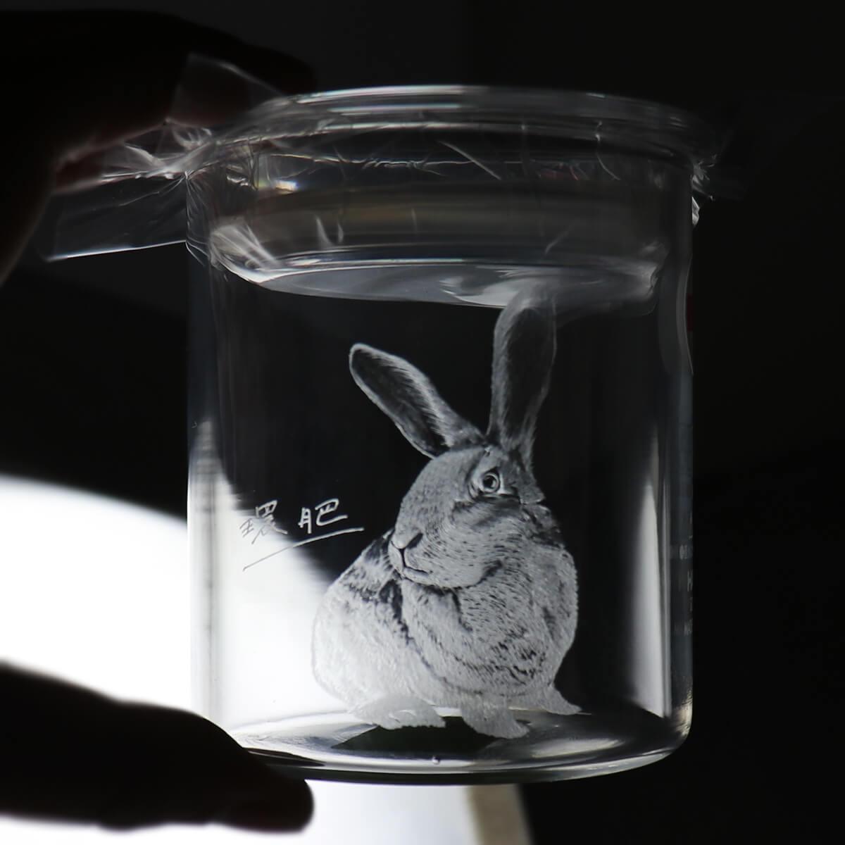 8.5cm【寵物骨灰罐】兔子 毛小孩在天堂明亮純淨的家 畫像訂做 - MSA玻璃雕刻