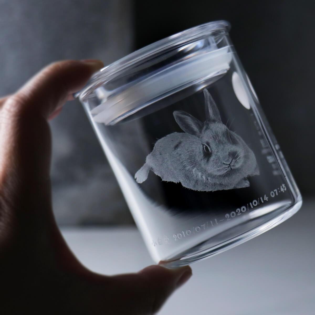 8.5cm【寵物骨灰罐】兔子 毛小孩在天堂明亮純淨的家 畫像訂做 - MSA玻璃雕刻