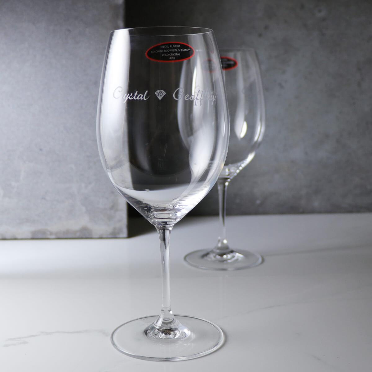 (一對價) 610cc 【Riedel-Vinum系列】鑽石婚 Bordeaux 水晶對杯 Cabernet紅酒杯 - MSA玻璃雕刻