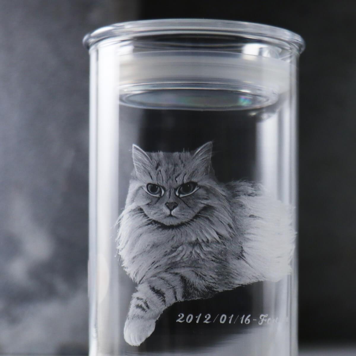 14cm【寵物骨灰罐】毛小孩在天堂明亮純淨的家 畫像訂做 貓咪 - MSA玻璃雕刻