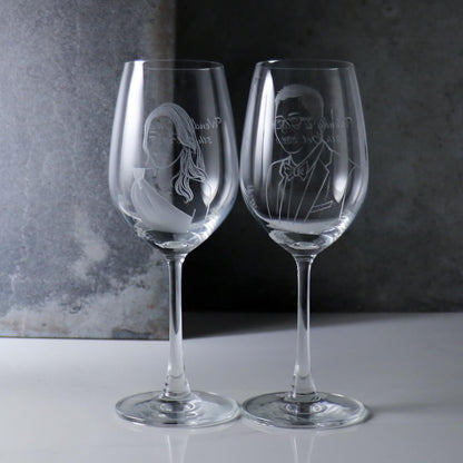 (一對價)425cc【肖像客製結婚對杯】(寫實版)新娘新郎酒杯 結婚禮物紅酒杯 - MSA玻璃雕刻