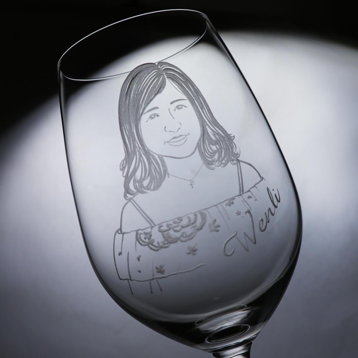 (一對價)425cc【結婚週年紀念對杯】(寫實版)紅寶石婚.夫妻肖像客製紅酒杯 - MSA玻璃雕刻