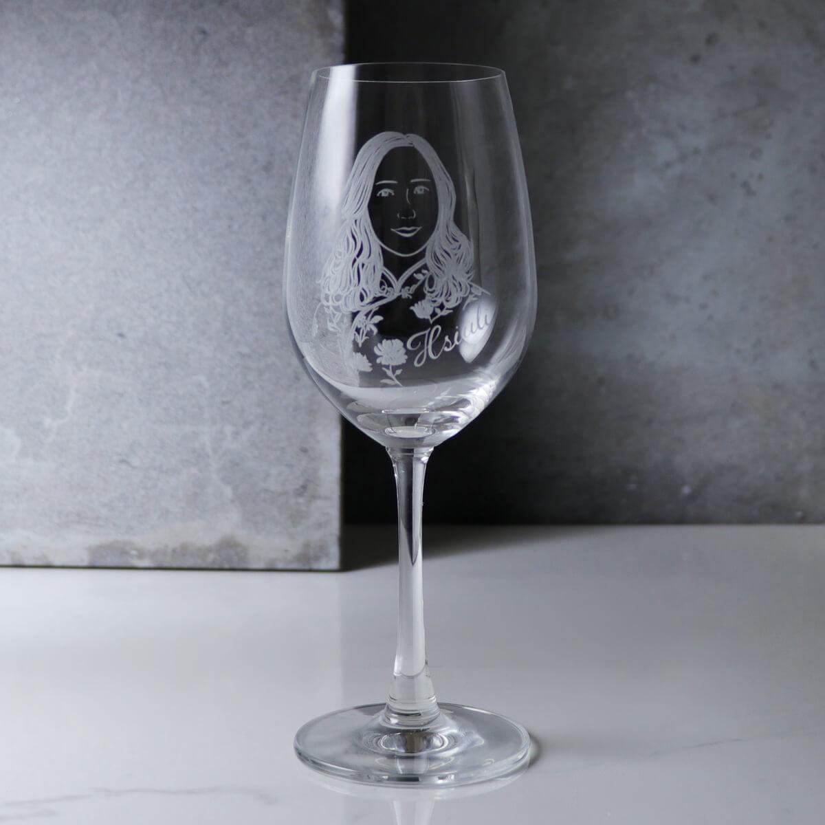 (一對價)425cc【結婚週年紀念對杯】(寫實版)銀婚.夫妻肖像客製紅酒杯 - MSA玻璃雕刻