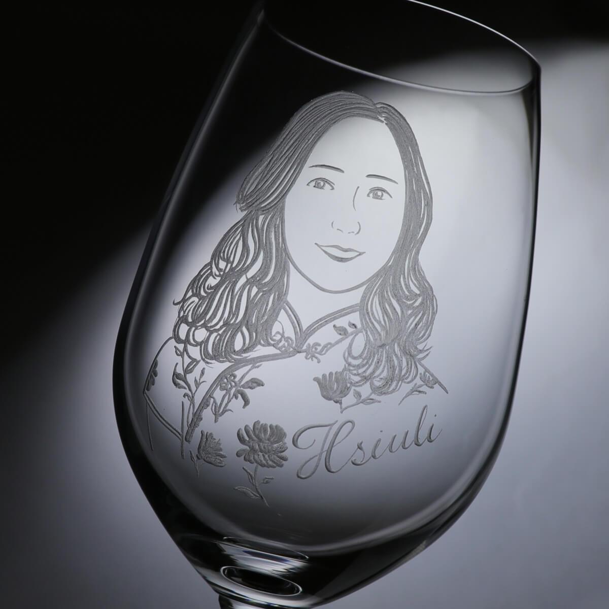 (一對價)425cc【結婚週年紀念對杯】(寫實版)銀婚.夫妻肖像客製紅酒杯 - MSA玻璃雕刻