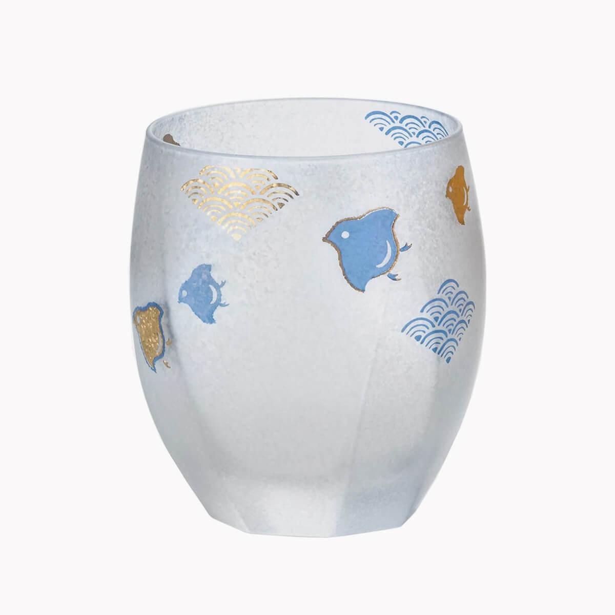 345cc【日本Aderia】夏日祭典 波千鳥 刻字玻璃杯 描金工藝吉祥圖案 - MSA玻璃雕刻