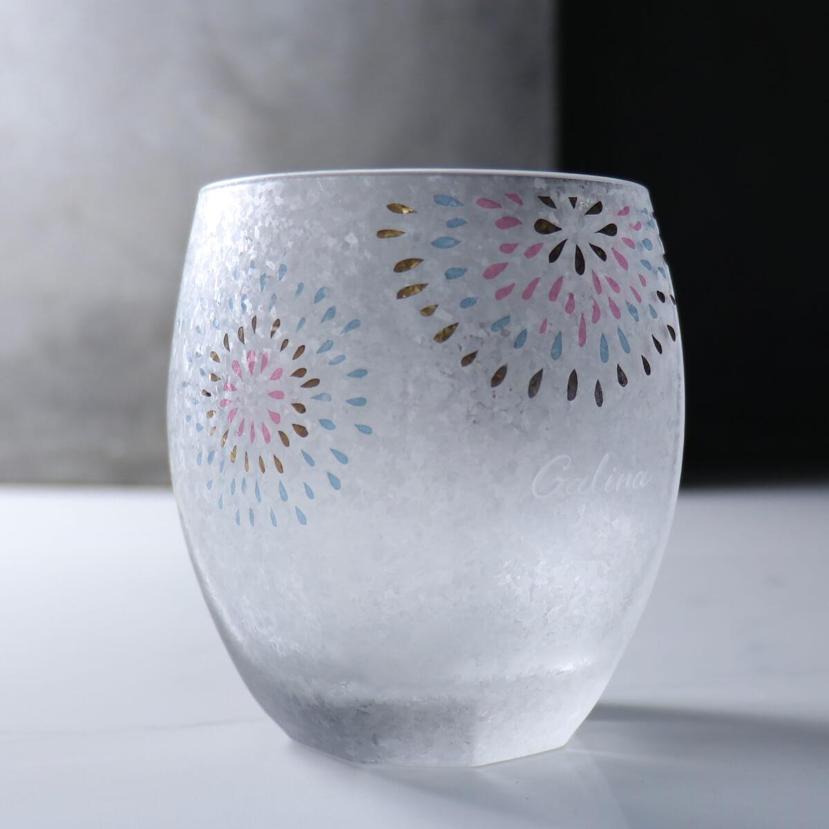 345cc【日本Aderia】夏日祭典 花火金魚 刻字玻璃杯 描金工藝吉祥圖案 - MSA玻璃雕刻