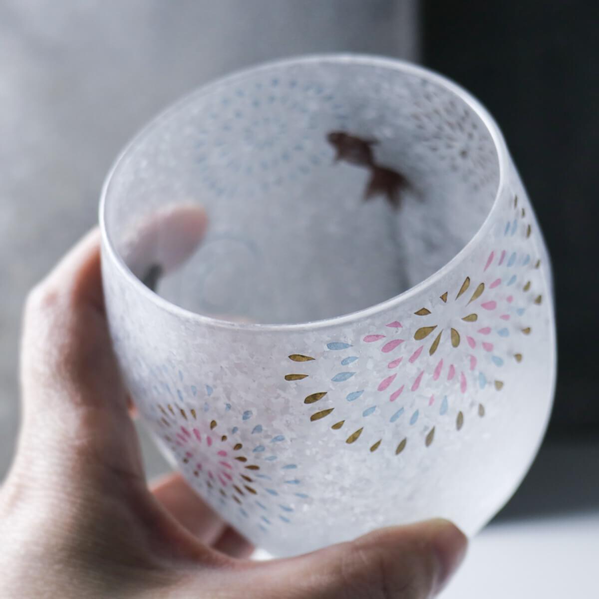 345cc【日本Aderia】夏日祭典 花火金魚 刻字玻璃杯 描金工藝吉祥圖案 - MSA玻璃雕刻