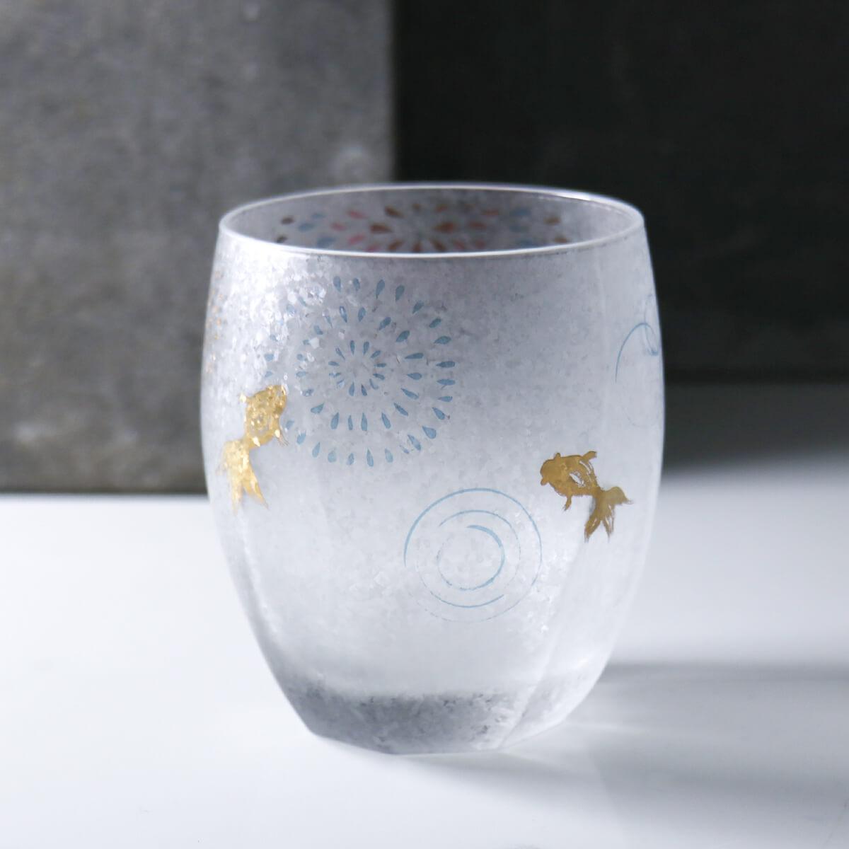 345cc【日本Aderia】夏日祭典 花火金魚 刻字玻璃杯 描金工藝吉祥圖案 - MSA玻璃雕刻