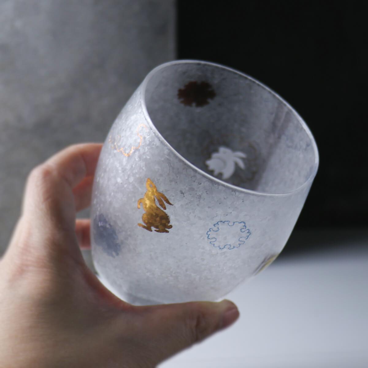 345cc【日本Aderia】夏日祭典 雪兔 刻字玻璃杯 描金工藝吉祥圖案 - MSA玻璃雕刻