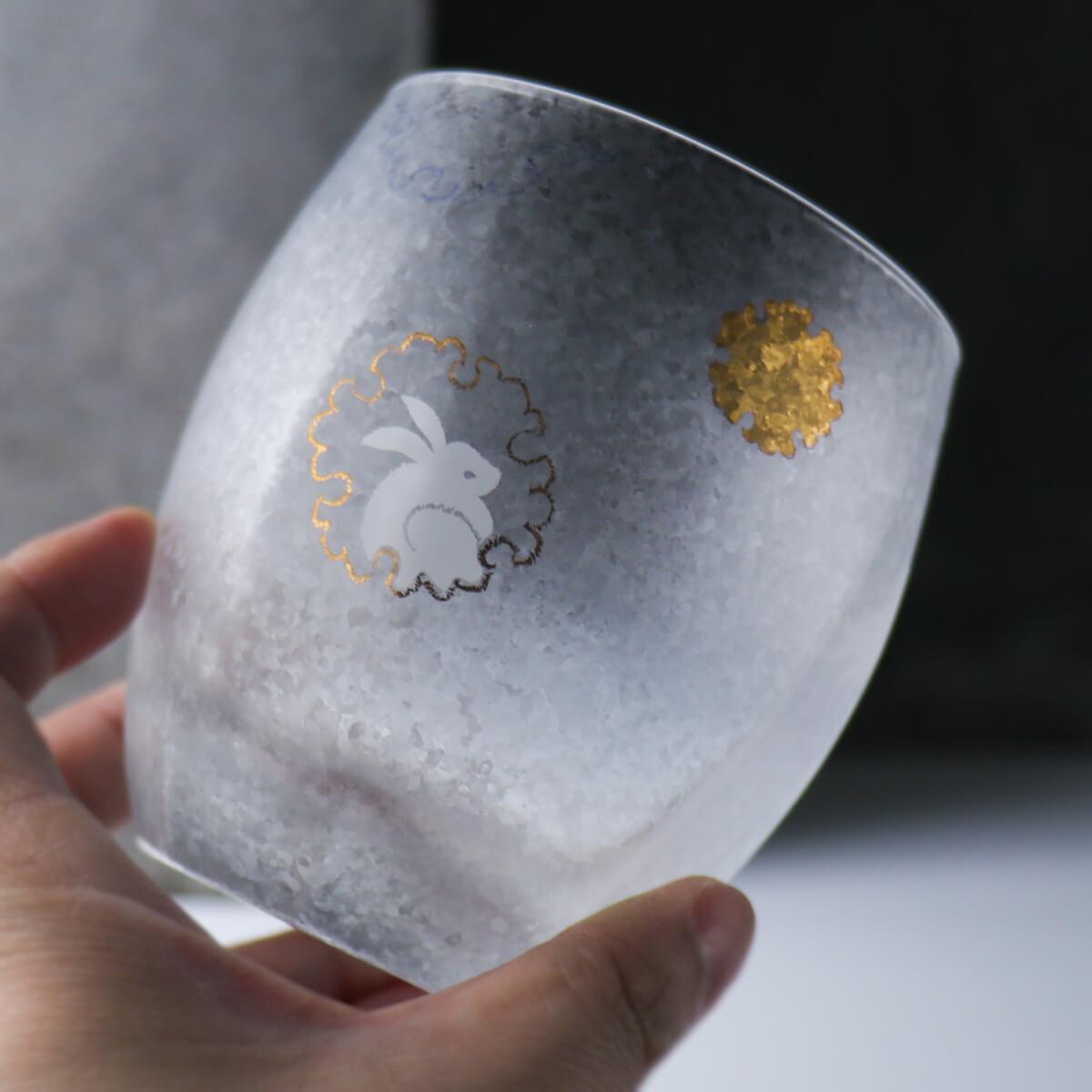 345cc【日本Aderia】夏日祭典 雪兔 刻字玻璃杯 描金工藝吉祥圖案 - MSA玻璃雕刻
