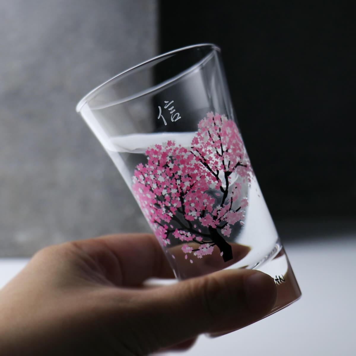 100cc【丸モ高木陶器】冷感櫻花變色烈酒杯 清酒杯客製刻字 - MSA玻璃雕刻