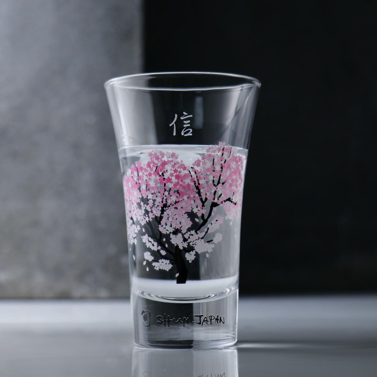 100cc【丸モ高木陶器】冷感櫻花變色烈酒杯 清酒杯客製刻字 - MSA玻璃雕刻