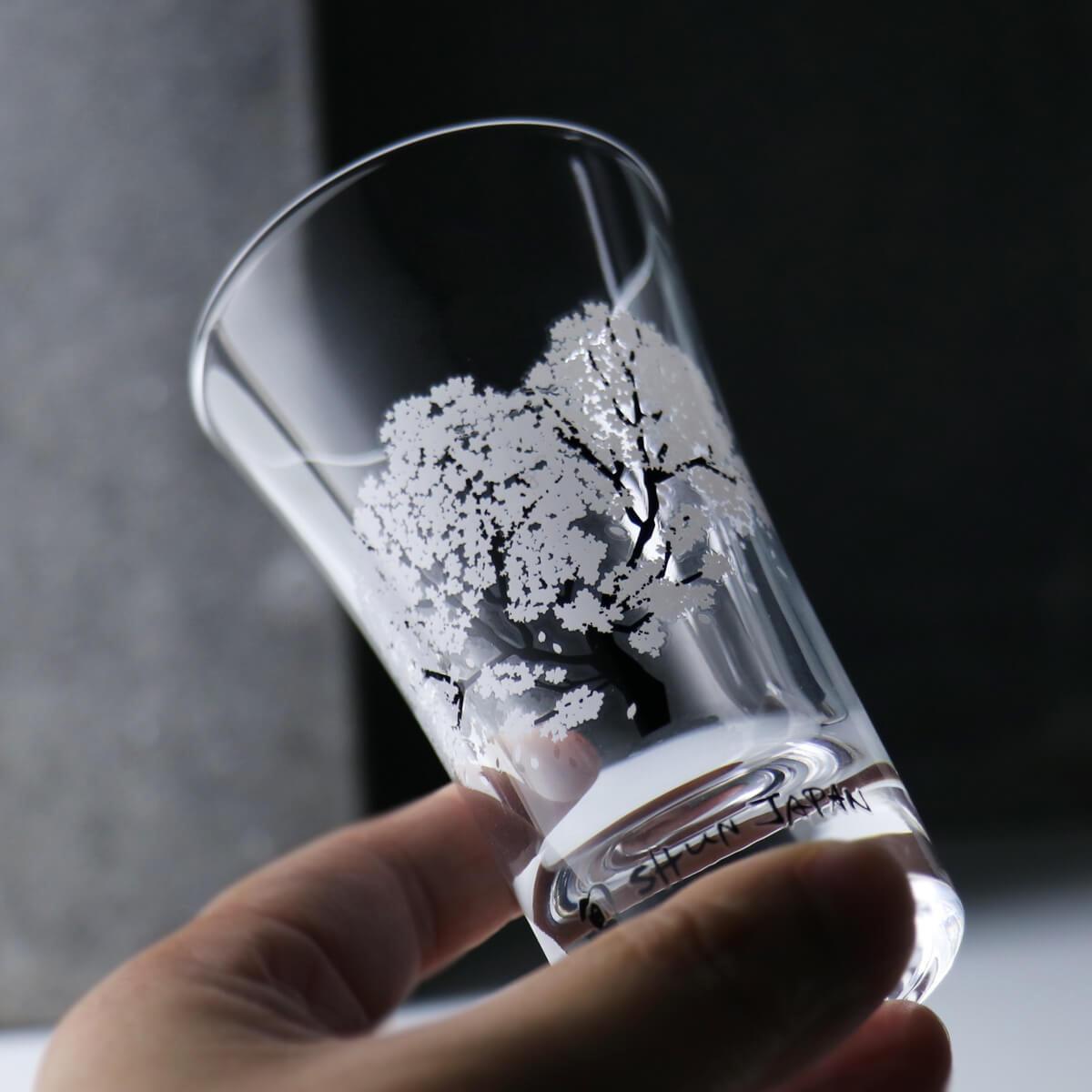 100cc【丸モ高木陶器】冷感櫻花變色烈酒杯 清酒杯客製刻字 - MSA玻璃雕刻
