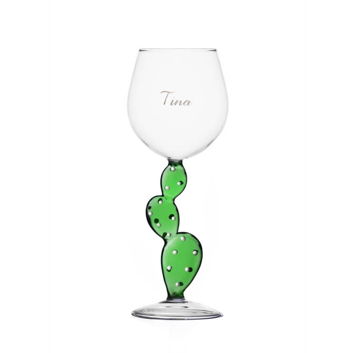 350cc【義大利Ichendorf手工杯】沙漠Cactus仙人掌酒杯 高腳杯刻字 - MSA玻璃雕刻