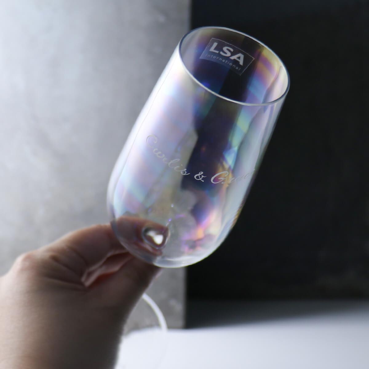 250cc【Rainbow】英國LSA Pearl彩虹刻字香檳杯 漸變手工杯客製刻字 - MSA玻璃雕刻