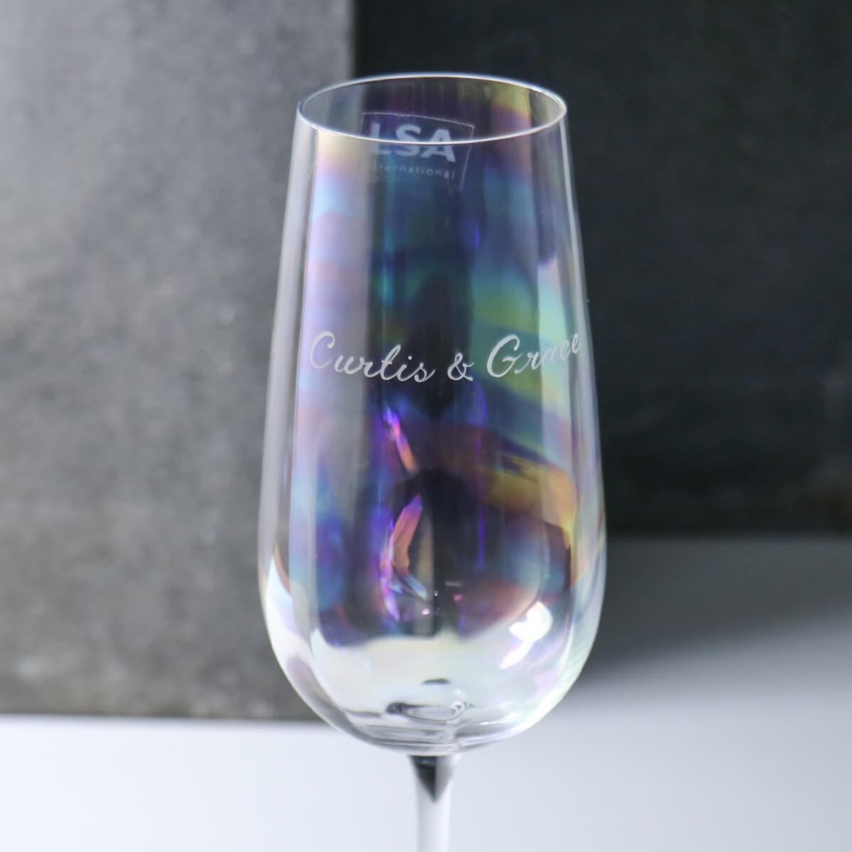 250cc【Rainbow】英國LSA Pearl彩虹刻字香檳杯 漸變手工杯客製刻字 - MSA玻璃雕刻