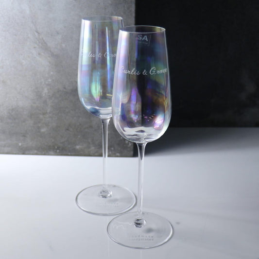 (一對價)250cc【結婚禮物】Rainbow英國LSA Pearl彩虹刻字香檳杯 漸變手工杯客製刻字 - MSA玻璃雕刻