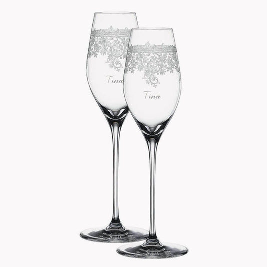 (一對價)300cc【Spiegelau婚禮香檳對杯】Arabesque 德國復古文藝白金水晶香檳杯 - MSA玻璃雕刻