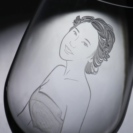 (一對價)425cc【典雅慕夏婚紗對杯】(寫實版)肖像客製結婚紅酒杯 - MSA玻璃雕刻