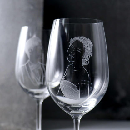 (一對價)425cc【典雅慕夏婚紗對杯】(寫實版)肖像客製結婚紅酒杯 - MSA玻璃雕刻