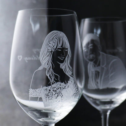 (一對價)425cc【極光精靈婚紗】(寫實版)肖像客製結婚對杯 紅酒杯 - MSA玻璃雕刻