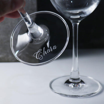 (一對價)425cc【結婚對杯】花體字設計刻字婚禮客製紅酒杯 - MSA玻璃雕刻