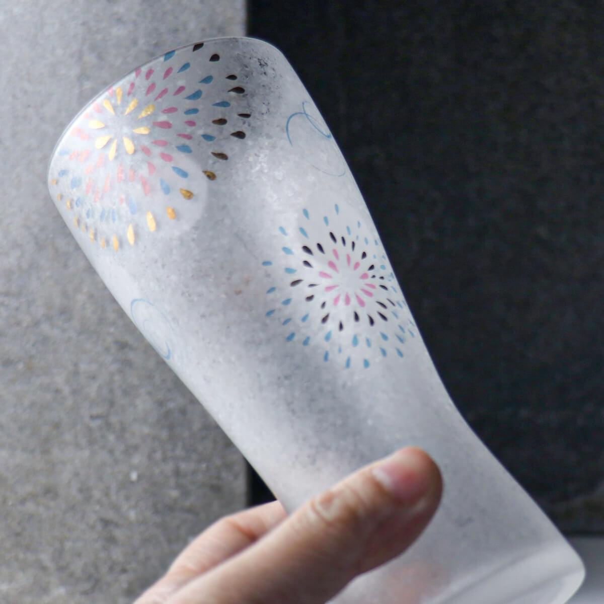 310cc【日本Aderia啤酒杯】夏日祭典 花火金魚 刻字玻璃杯 描金工藝吉祥圖案 - MSA玻璃雕刻