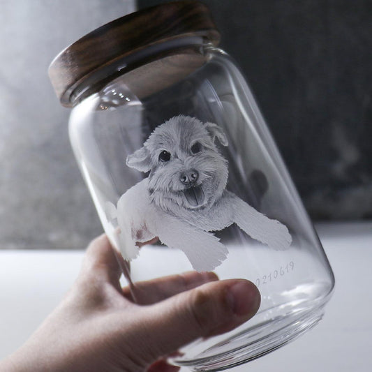 15cm【狗狗寵物骨灰罐】適合貓狗毛小孩在天堂明亮純淨的家 畫像訂做 - MSA玻璃雕刻