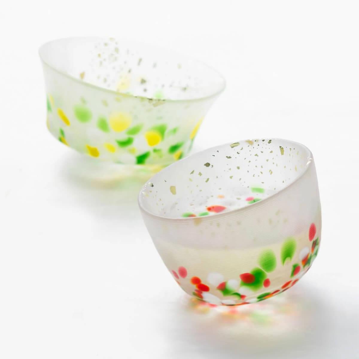 (一對價)【日本津輕-轉運金箔福杯】南天&福壽草手作不倒翁對杯組 - MSA玻璃雕刻