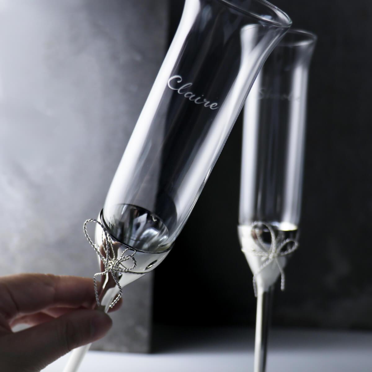 (一對價)150cc 英國Wedgwood Vera Wang愛之結婚禮香檳對杯 客製手工刻字 - MSA玻璃雕刻