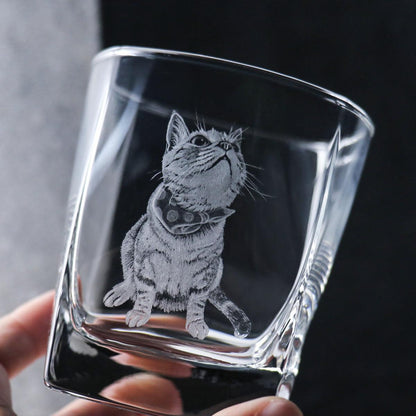 295cc【寵物客製】貓咪 親親杯 威士忌杯手工繪製 貓畫像 - MSA玻璃雕刻