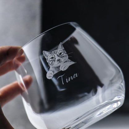 345cc【貓】(寫實版)寵物貓咪雕刻威士忌杯 - MSA玻璃雕刻