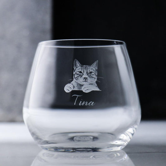 345cc【貓】(寫實版)寵物貓咪雕刻威士忌杯 - MSA玻璃雕刻